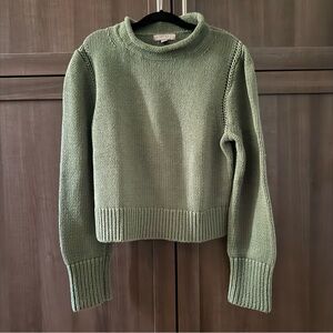 J. Crew Women’s Sage Olive Green Rollneck Sweater, Cropped, Size S, 100% Cotton